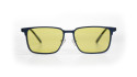occhiali da vista blu metallizzati con clip da sole gialle