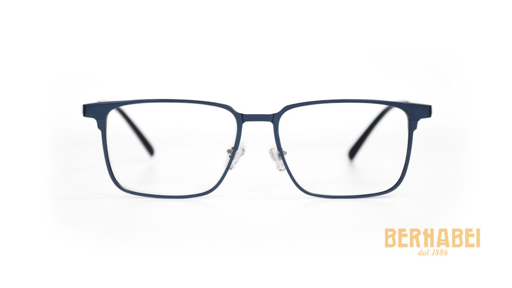 occhiali da vista blu metallizzati con clip da sole