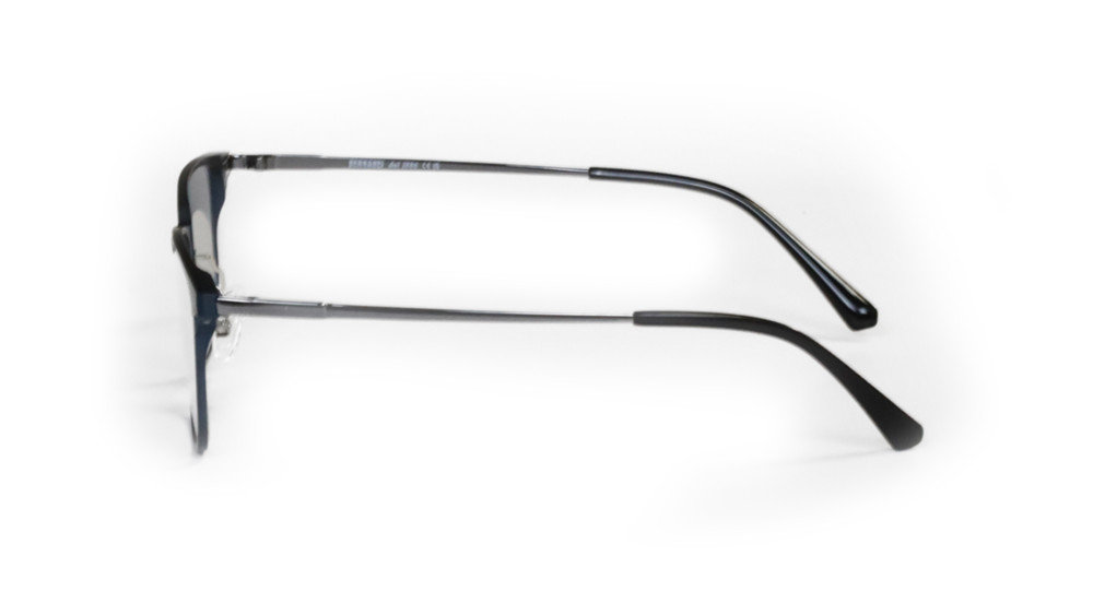 occhiali da vista blu metallizzati con clip da sole removibili aste